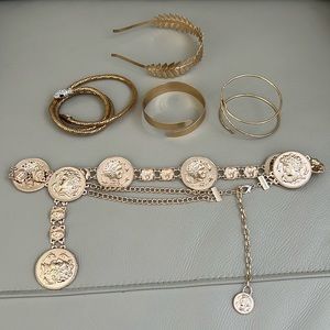 Gold Coin Charm Bracelet Set